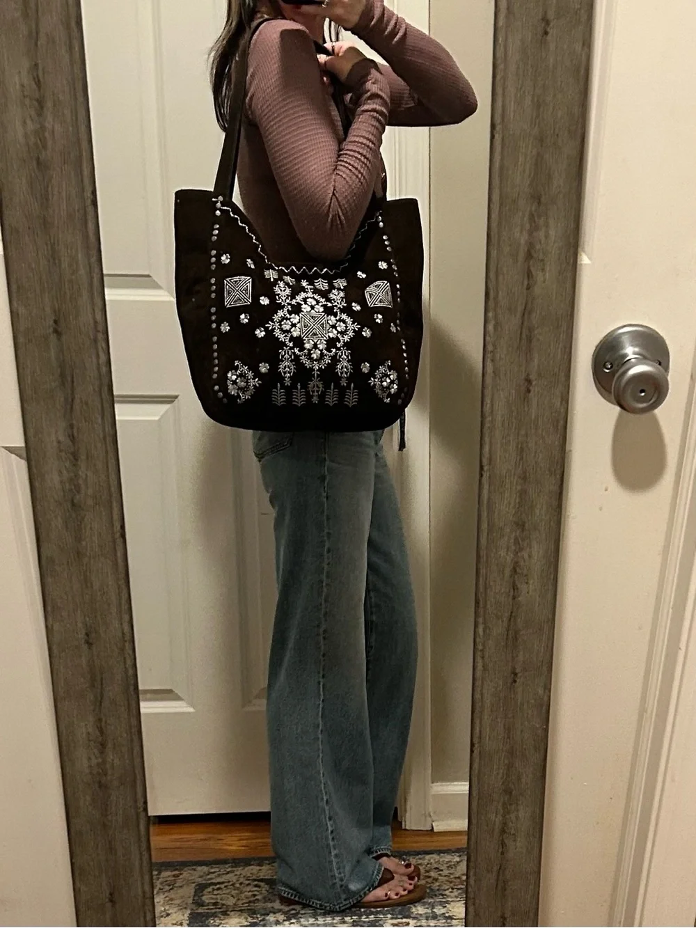 Free People Eden Embroidered Suede Tote + Eden Mini Pouch in Espresso